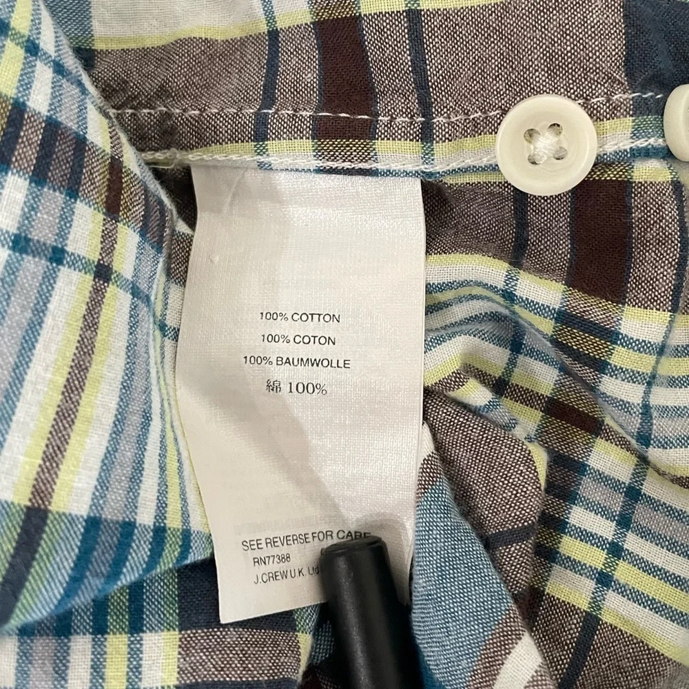 J. Crew Indian Madras Plaid Shirt Men's Size M Long Sleeve Slim Fit Button Up